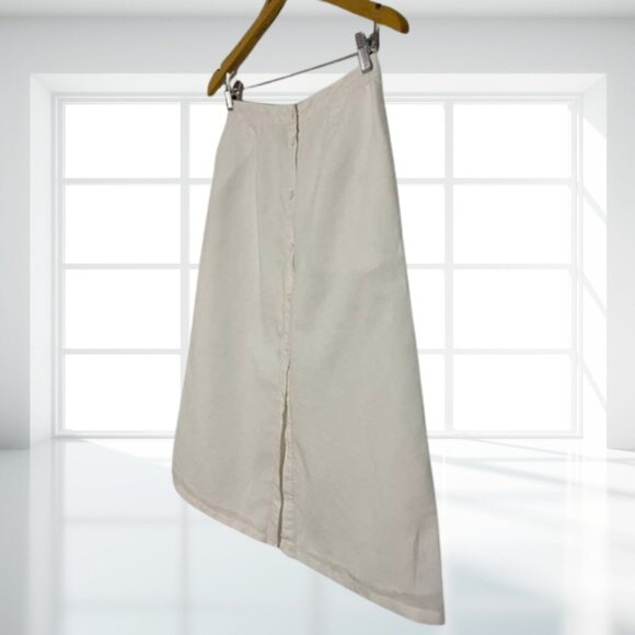 TOBI White Linen Blend A-Line Midi Skirt w/ Button Front and Pockets | M - Picture 4 of 11